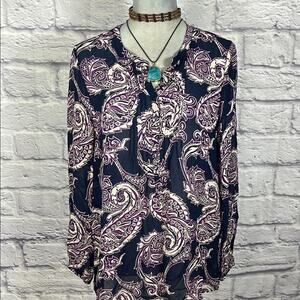 Lucky Brand Blue and Pink Long Sleeve Buttoned Blouse